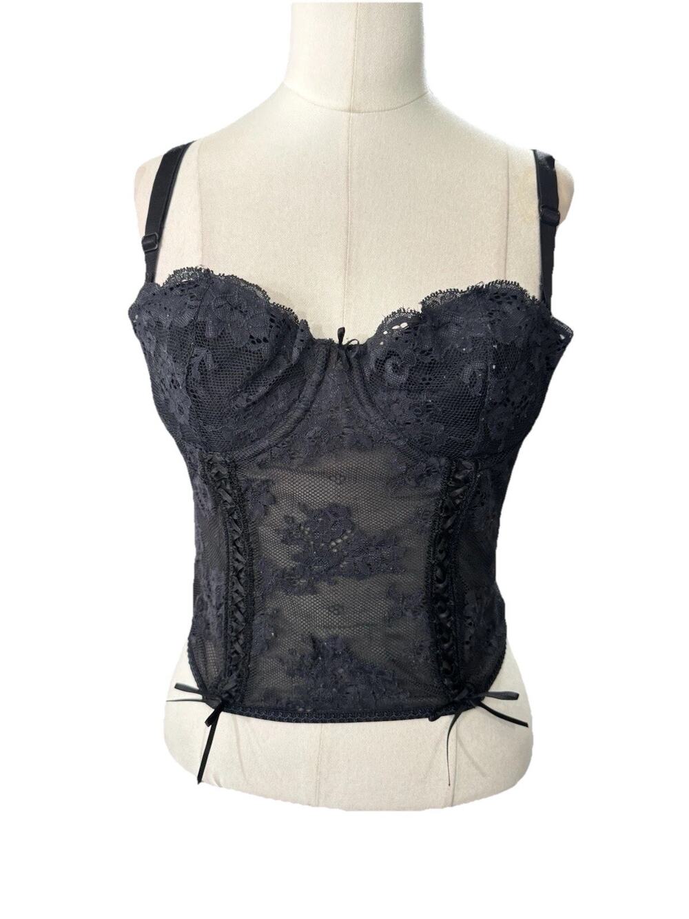 Vintage Victoria’s Secret Lace Bustier Corset Black Bridal Goth 34B Underwire